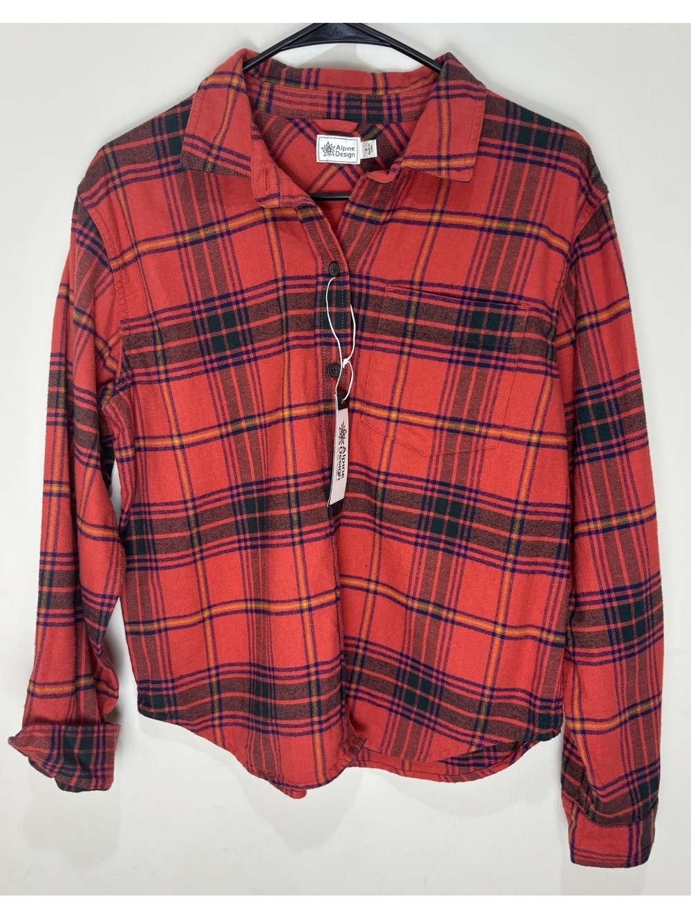 Alpine Design Women’s Midweight Plaid Flannel Shirt Red Fiery Skipper NWT Small